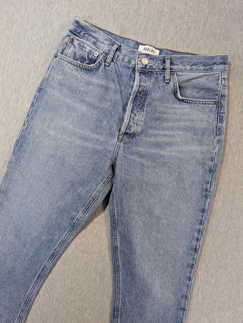 Agolde Riley Cropped Jeans Women's 28 Blue Buttonfly Raw Hem